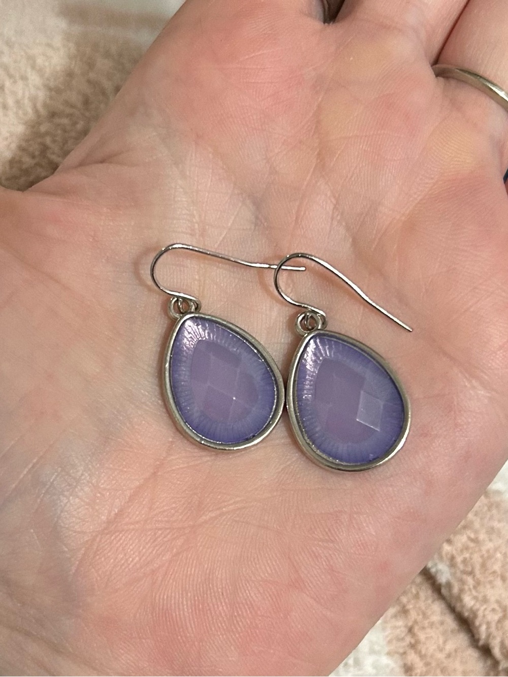 Lavender Teardrop Dangle Earrings Silver Tone Faceted Resin Drop Earrings
